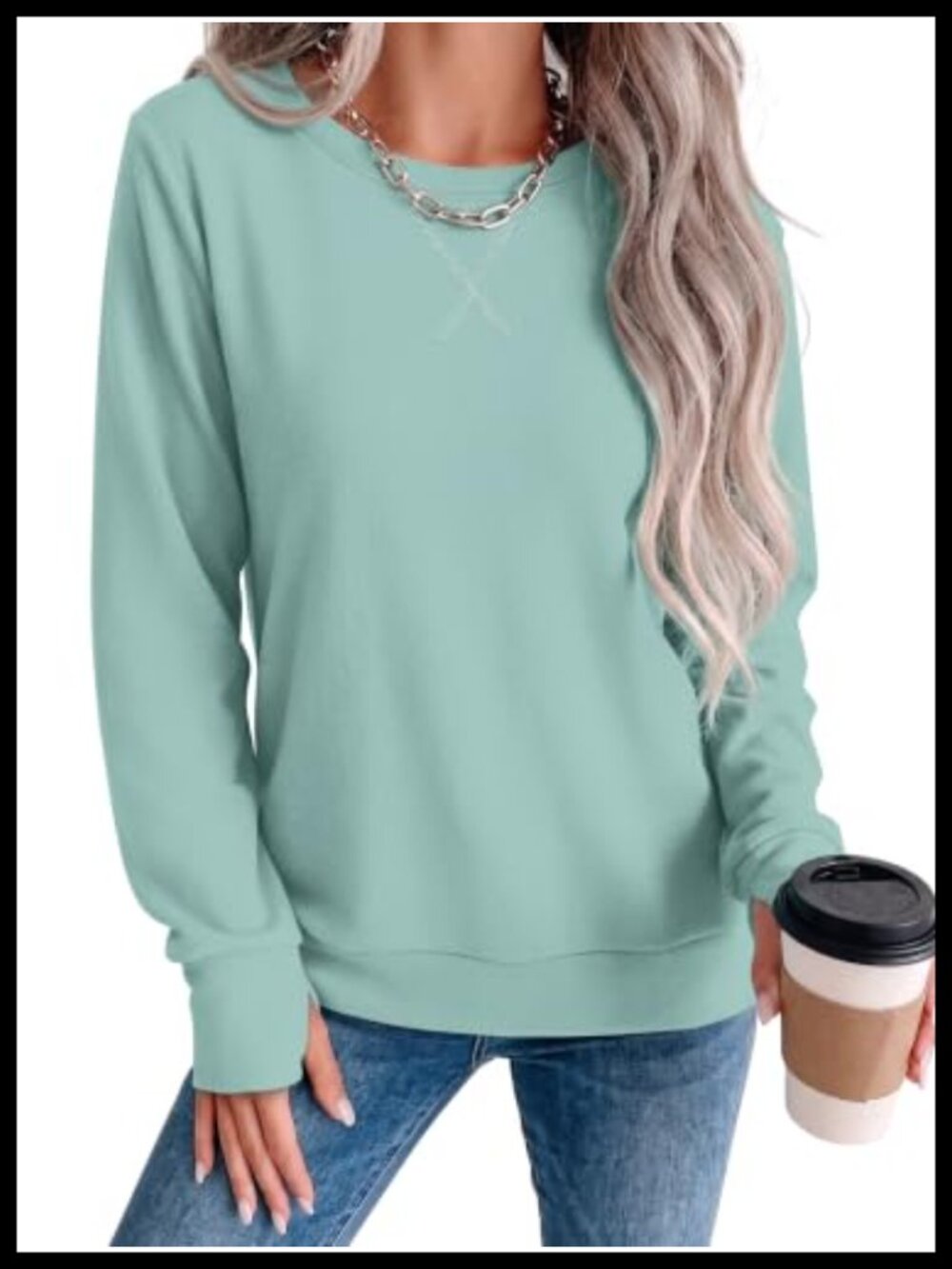 WIHOLL Women's Crewneck Sweatshirt Thumb Hole Long Sleeve Pullover